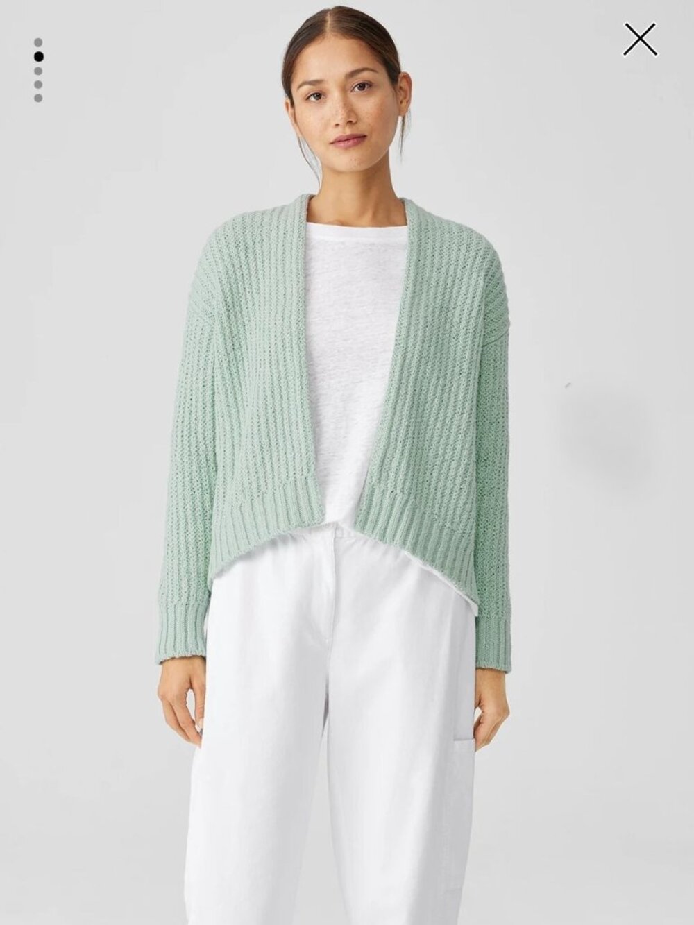 EILEEN FISHER Cardigan Sweater Peruvian Organic Cotton Crimp Mint Green